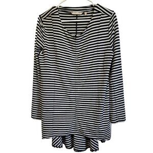Soft Surroundings M Calista Black/Gray Stripe Zip Front Tunic Hi-Lo Hem FLAW!